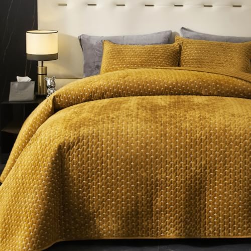 Powdion Velvet Quilt Set King Size Gold Caramel