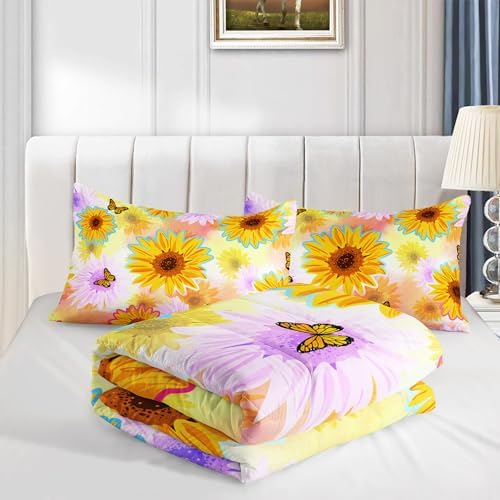 XYNHML Sunflower Butterfly Comforter Set Full Size Yellow Tie Dye