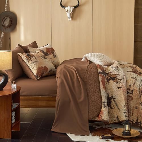 Wake In Cloud Western Quilt Set 3-Piece Ochre Brown QueenFull