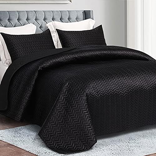 Whale Flotilla Silky Soft Satin Quilt Set Black King Size