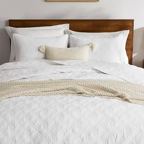 WDCOZY White Cotton Quilt Set Queen Size