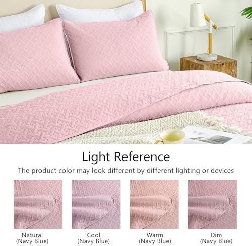 FLYMME Queen Quilt Bedding Set Pink Lightweight 1