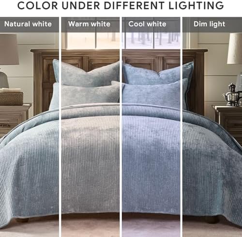 EVERGRACE Velvet Quilt Set King Size - Blue Linen
