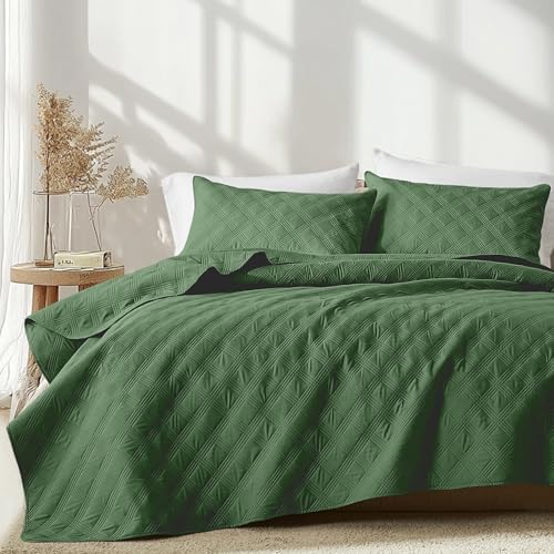 Inron King Size Quilt Set Olive Green Microfiber