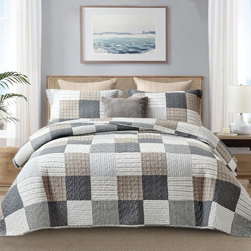 Finlonte Quilt Set Queen Size - 100 Cotton Plaid Bedspread