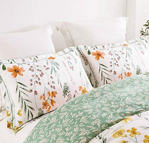 SLEEPBELLA King Size Comforter Set Yellow Flowers Green Botanical Print