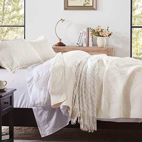 Anluoer Queen Size Quilt Set - Cream Embossed Microfiber Coverlet