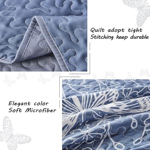 Yogeneg Full Queen Quilt Set with White Butterfly Pattern