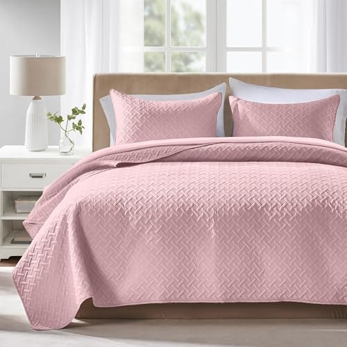 FLYMME Queen Quilt Bedding Set Pink Lightweight 1