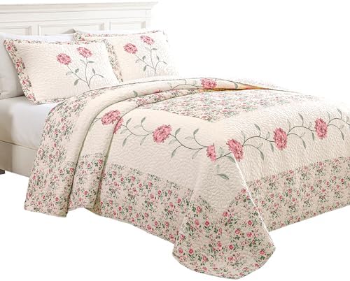 Collections Etc Embroidered Carnation Quilted Bedspread