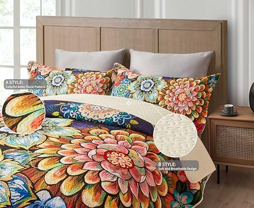 Asuexpect 3 Piece Boho Floral Quilt Set California King