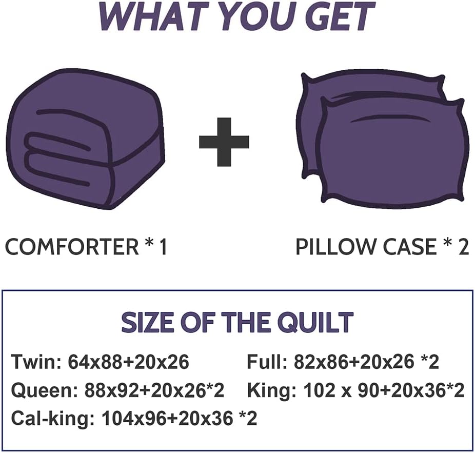 Decroom California King Comforter Set with Pillow Shams - Purple