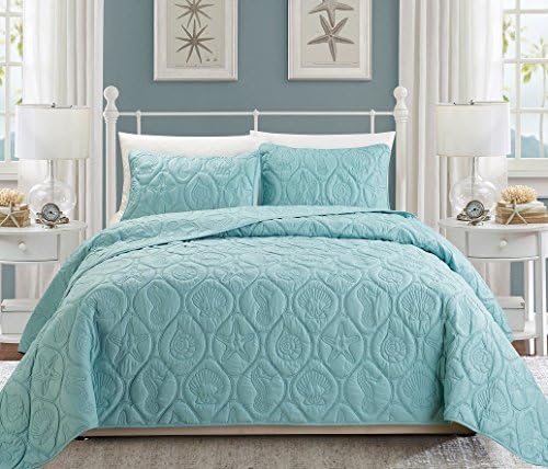 Grand Linen 3-Piece Tropical Coast Seashell Bedspread Set 1