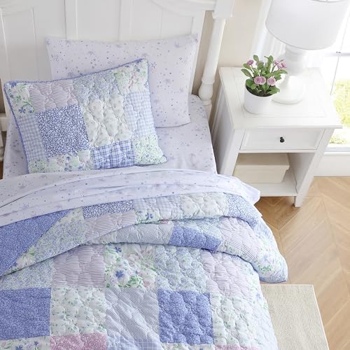 Laura Ashley Kids Full Quilt Set - Parker Patchwork Purple 1