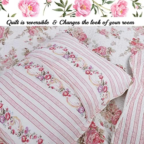 Cozy Line Romantic Pink Peony Reversible Quilt Set