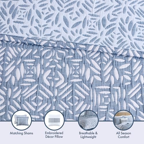 Madison Park Botanical Reversible Coverlet Set Queen Size Gray 3 Piece