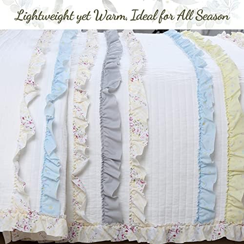 Cozy Line Light Yellow Blue Ruffle Stripe Quilt Bedding Set Queen 3 Piece
