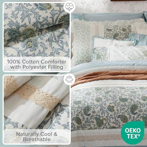 Madison Park Dawn 9-Piece Cotton Comforter Set - Shabby Chic Design Aqua