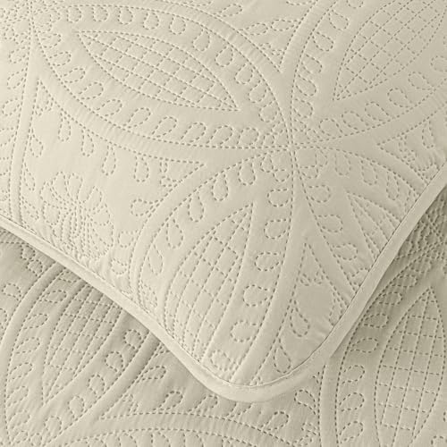 Chezmoi Austin 3-Piece Oversized Bedspread Set Queen Ivory