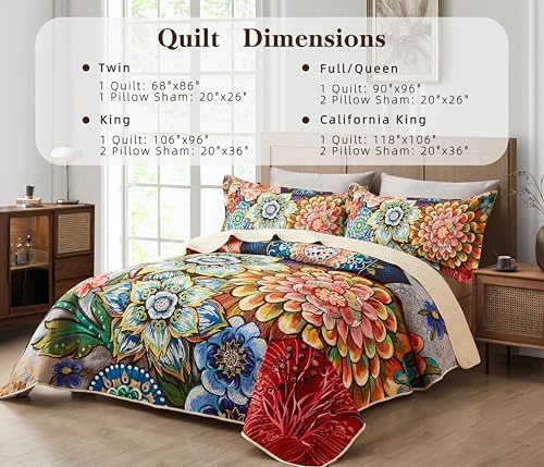 Asuexpect 3 Piece Boho Floral Quilt Set California King