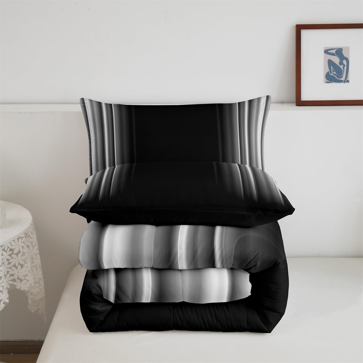 Feelyou Geometric Abstract Ombre Comforter Set for Kids Boys Girls