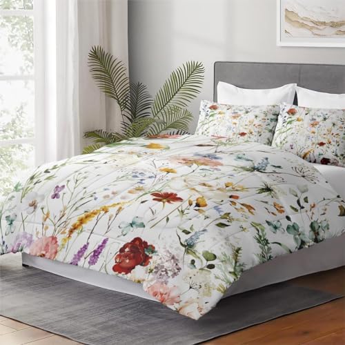 WeCozy Queen Comforter Set with 2 Pillowcases Wildflower Design