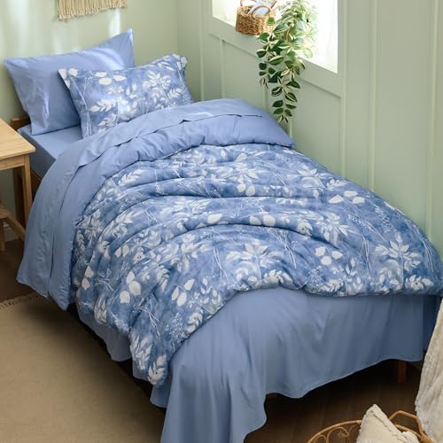 Bedsure Blue Twin XL Comforter Set 5 Piece Floral Bedding