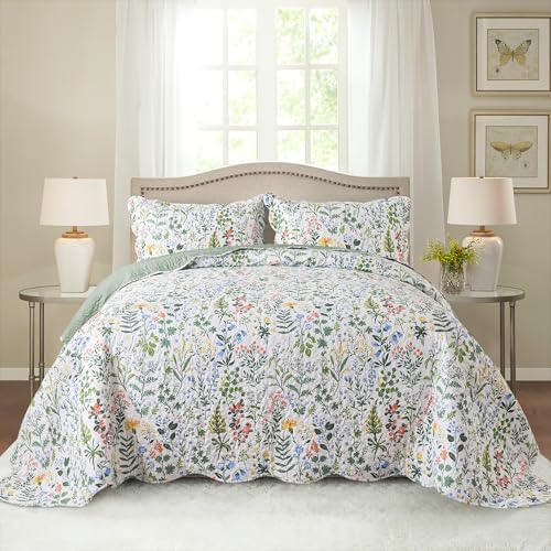 HoneiLife Queen Quilt Set - 3 Piece Lightweight Floral Bedding
