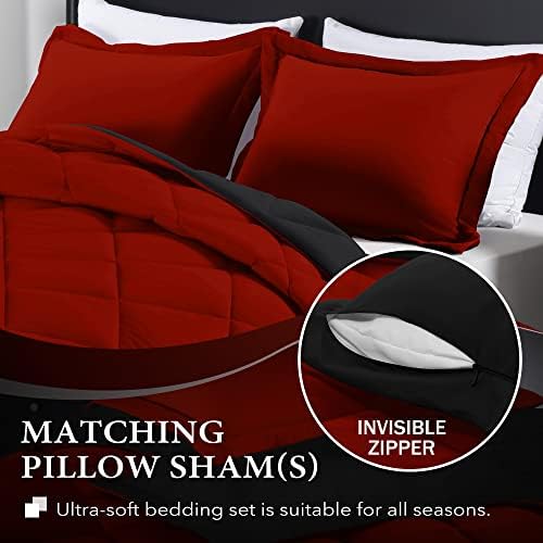 Downluxe King Size Comforter Set - Red and Black 3 Piece