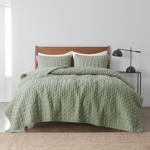 WDCOZY Sage Green Twin Quilt Set with Pillow Sham