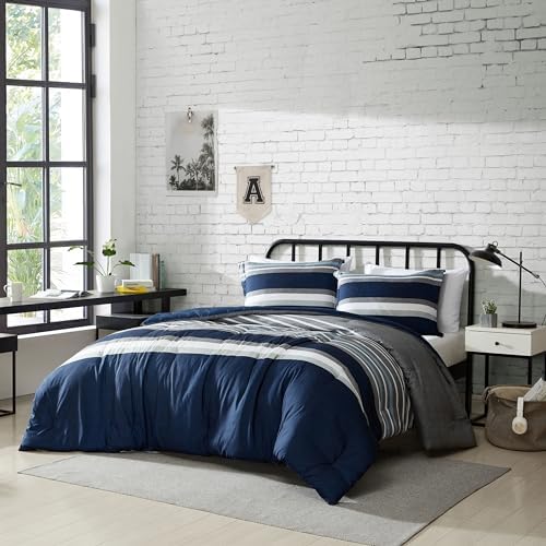 Nautica Comforter Set Reversible Heathered Block Grey