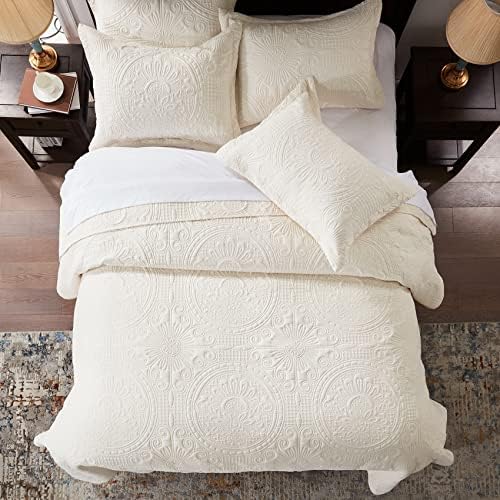Anluoer Queen Size Quilt Set - Cream Embossed Microfiber Coverlet