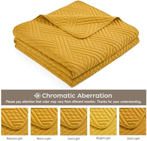 Safonory King Size Quilt Set - Mustard Yellow Striped