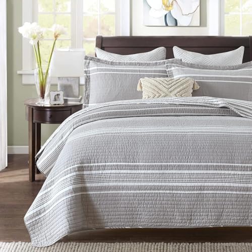 SahSahCasa Queen Quilt Set 3-Piece GrayWhite