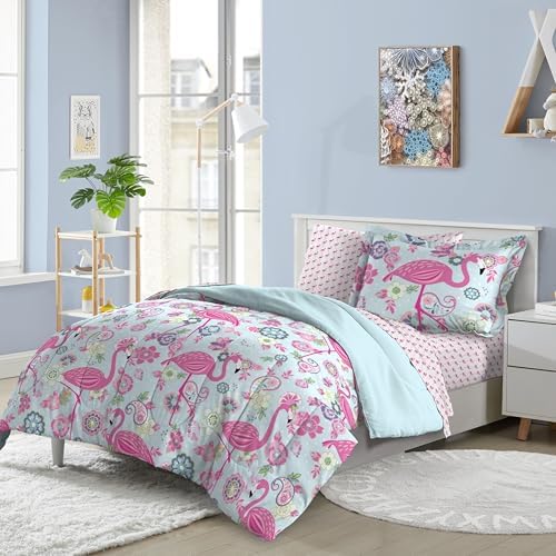 Dream FACTORY Kids 5-Piece Comforter Bedding Set Twin Pink Flamingo