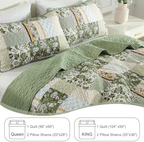 WONGS BEDDING 3-Piece Queen Quilt Set Green Plaid