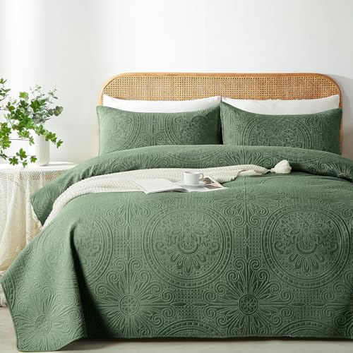 WURUIBO KingCal King Quilt Set Olive Green
