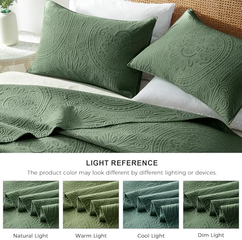 WURUIBO KingCal King Quilt Set Olive Green