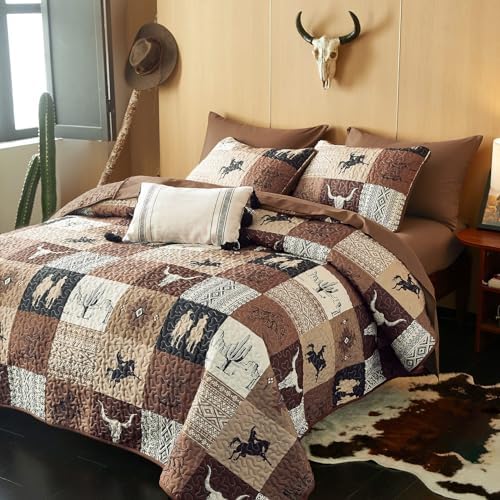 Wake In Cloud Western Quilt Set 3-Piece Tan Brown Twin XL