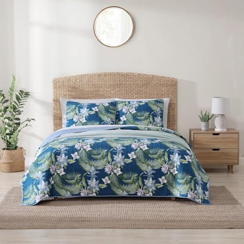 Tommy Bahama King Quilt Set Southern Breeze Dark Blue