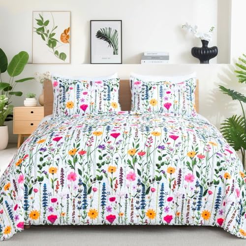 ROMROL Floral Queen Quilt Set 3 pcs Reversible Bedspread