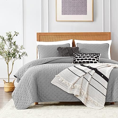 ROARINGWILD Light Grey Twin Quilt Set with Pillow Sham