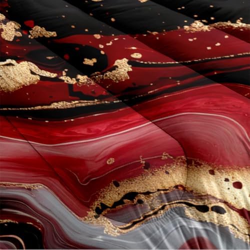 Red Black Marble Comforter Set King Size