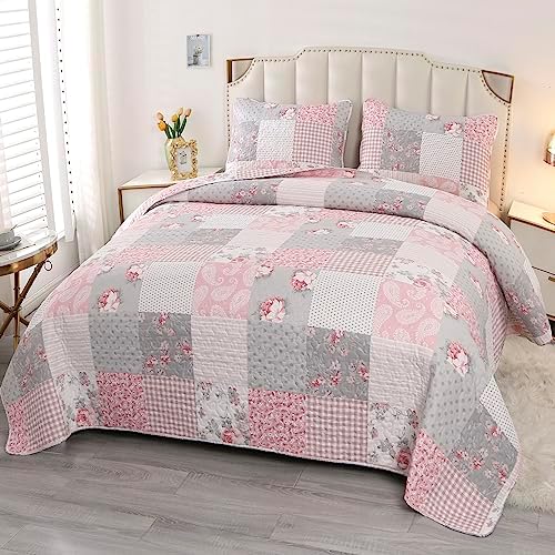 VIVILINEN Pink Full Queen Quilt Set Reversible