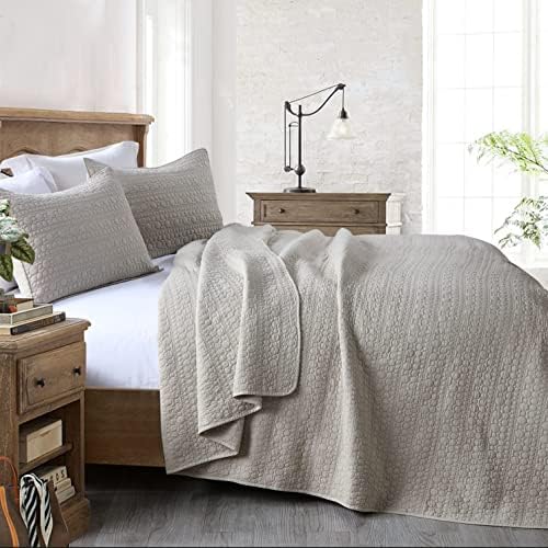 HORIMOTE HOME King Size Quilt Set - Beige Stone-Washed Microfiber