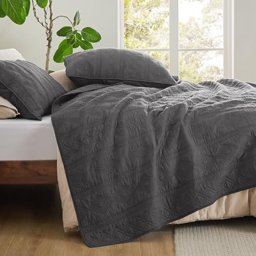 Bedsure Cotton Quilt Bedding Set - Grey 3-Piece with Pillow Shams