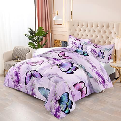 Lavender Butterfly Comforter Set for Kids and Adults