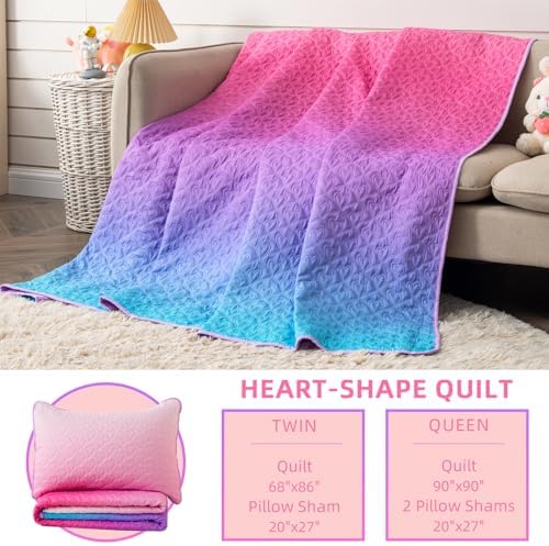 Suchbed Pink Heart-Shaped Quilt Set Twin Size