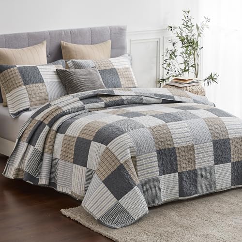 Y-PLWOMEN Plaid Twin Quilt Set 2-Pieces