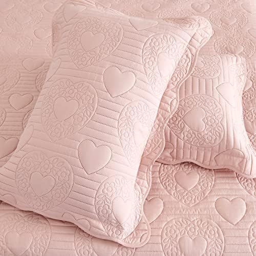 Auemtyn Light Pink Heart Pattern Quilt Set 2 Pieces 1